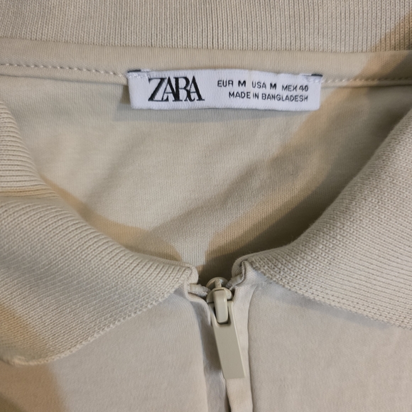 Zara Men's Quarter Zip Polo Shirt | Size M | Beige Cream | Minimalist | EUC - Picture 2 of 6